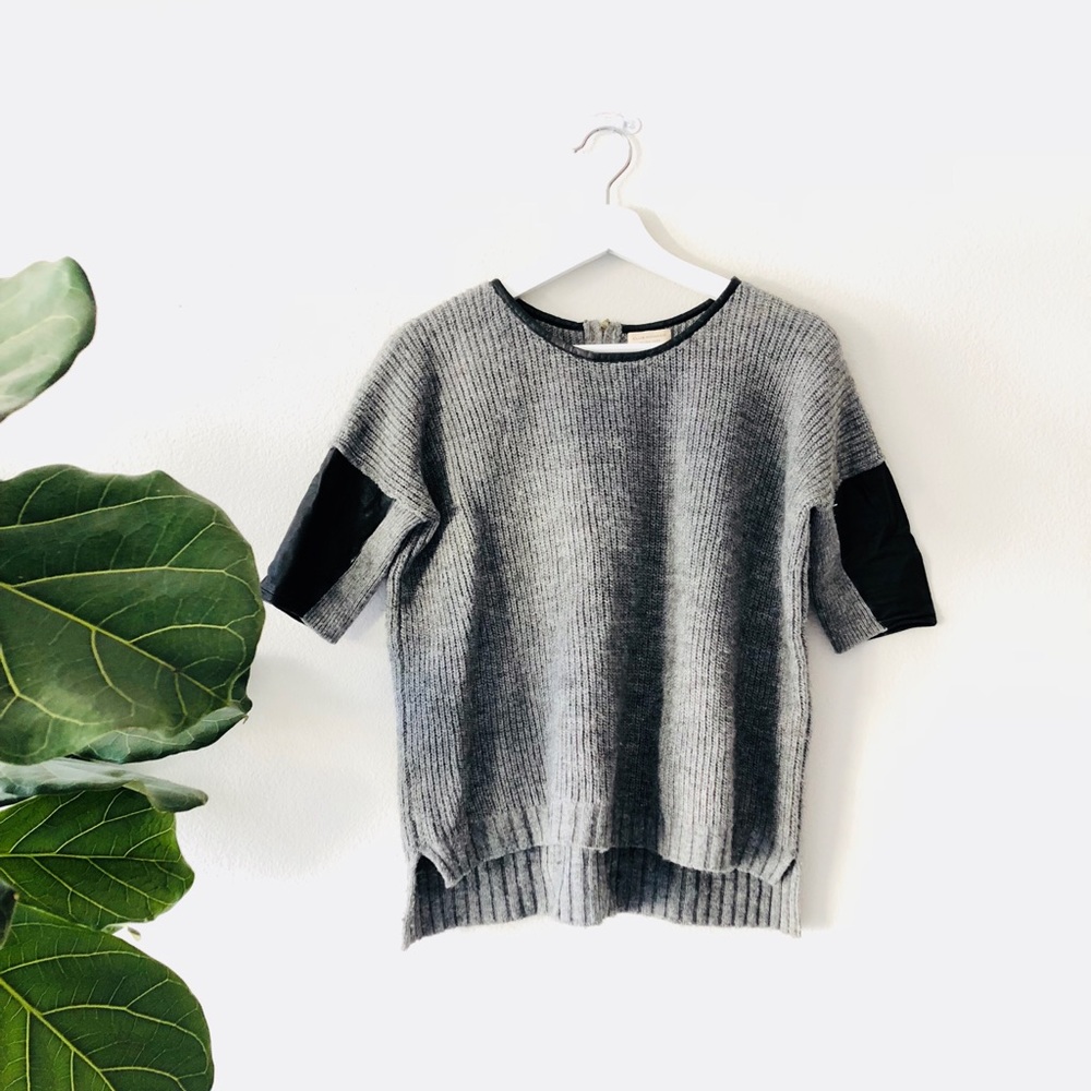 Club Monaco crewneck sweater w/ black leather trim